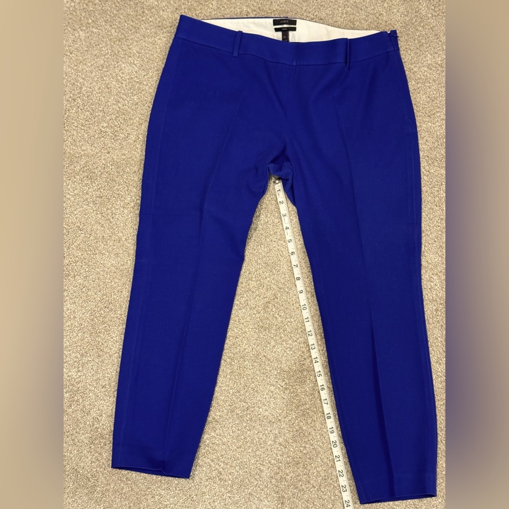 J. Crew Minnie Pants Bright Blue Cropped Straight Leg Side Zip Women's Size 14